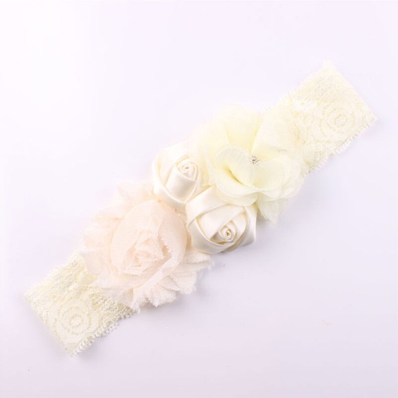Lace & Double Satin Rose Hair Band - (GRAY) - Picture 3 of 8